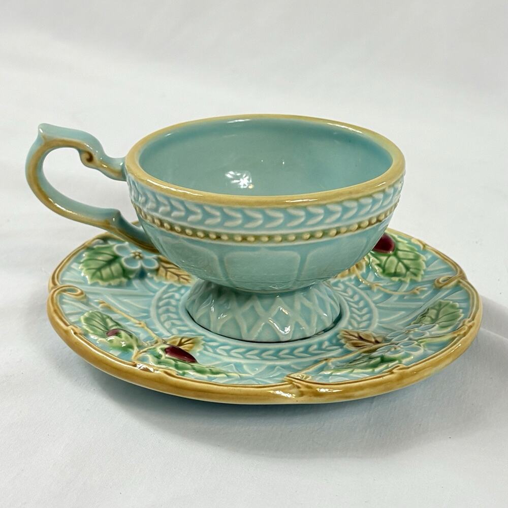 Burton+Burton Majolica Berries Ceramic Tea Cup And Saucer